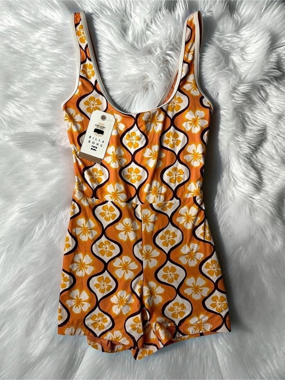 Billabong Sol Groove Retro Surf Suit Floral Orange & White Small